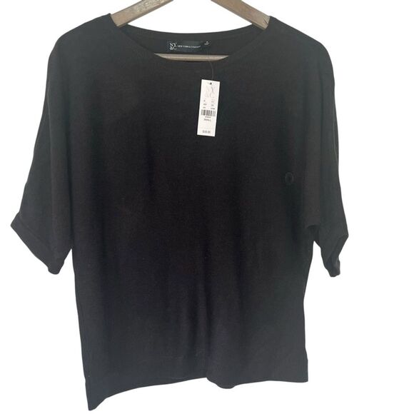 NY&C Dolman Sleeve Sweater Knit Top Womens Small Black Short Sleeve Pullover - Picture 1 of 6